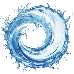 Swirling blue water forms a dynamic circular splash, creating an energetic vortex shape.