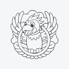 Funny Eagle in Sky Coloring Page Vector Art Design