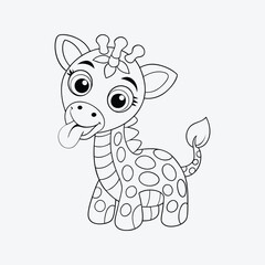Giraffe with Tongue Out Coloring Page Vector Art