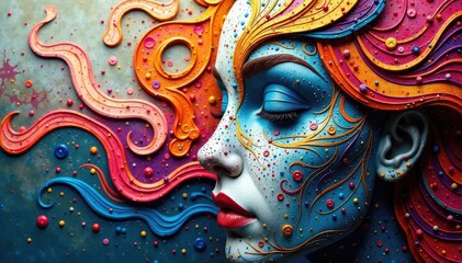 Fototapeta premium Abstract facial markings on a smooth surface, intricate details, macro, embossed, detail