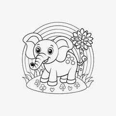Rainbow Painting Elephant Coloring Page Vector Art