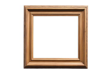 Square, light-brown wooden picture frame encloses a pale yellow area against a dark background.