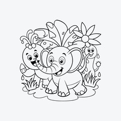 Elephant Water Splash Coloring Page Vector Art