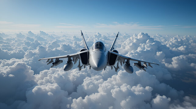 jet fighter F-4 Phantom over white cloud in blue sky