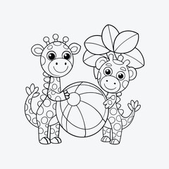Beach Ball Giraffes Coloring Page Vector Design