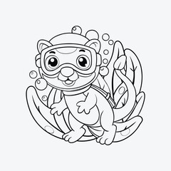 Snorkeling Otter Coloring Page Vector Illustration