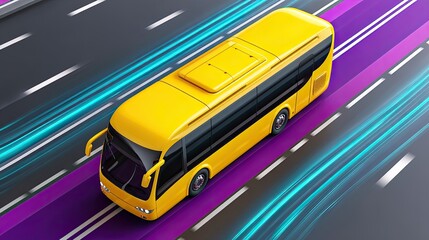 Yellow Bus on Futuristic Highway