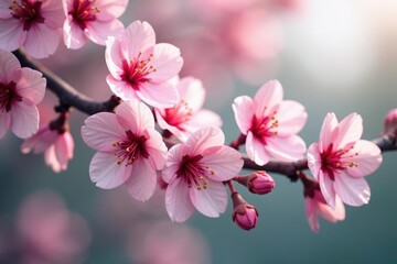 Fototapeta premium Delicate pink cherry blossoms, soft petals, gentle branches , texture, flower
