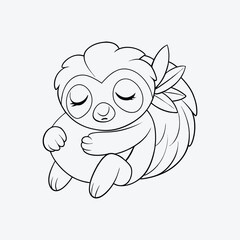 Sleeping Sloth Coloring Page Vector Illustration
