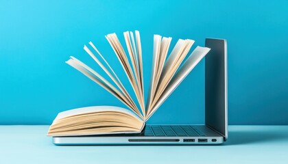Open book rests on a laptop computer