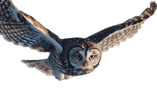 Owl in motion, wings near ground