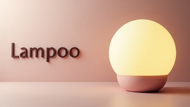 Lampoo. Modern spherical table lamp glowing warm light on soft pink surface cozy ambiance minimalistic interior decoration home office nightstand image