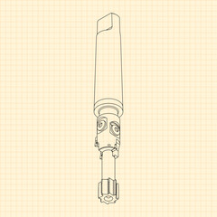 Mechanical engineering drawings. Tap tools, borer. Technical Design. Cover. Blueprint. Step Cutting Tool with Countersinking Function. Technical 3D Vector Illustration