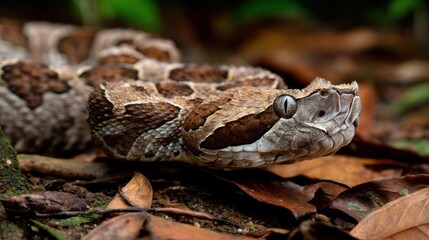 Obraz premium Eyelash Viper Portrait: Camouflage in the Rainforest