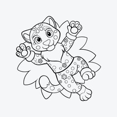 Snow Leopard in Snow Coloring Page Vector Art