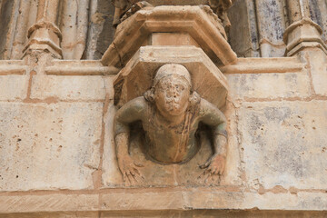Architectural details of The Apostles door of Santa Maria La Mayor church in Morella town, Castellon