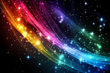 Fototapeta premium Abstract vibrant rainbow light trails on dark background with sparkling stars