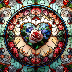 Heart-Shaped Stained Glass Rose Art