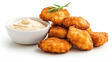 Crispy Chicken Nuggets with Creamy Dipping Sauce, Isolated chicken nuggets nugget fried chicken dip