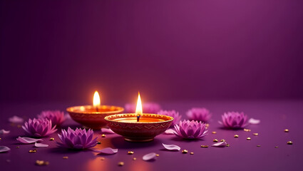 Diwali Flower Rangoli with Oil Lamp in the Center