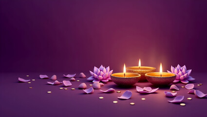 Diwali Oil Lamps with Vibrant Bokeh Lights