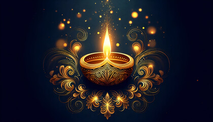 Elegant Diwali Lamp with Bright Light and Floral Patterns