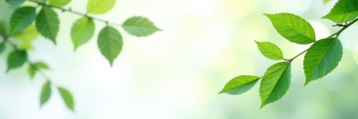 Fototapeta premium Leafy branches on a white background with soft focus, botanical, greens, leafy