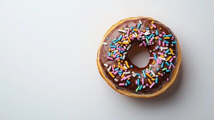 Chocolate Donut with Sprinkles on White Background donut doughnut chocolate sprinkles sweets dessert