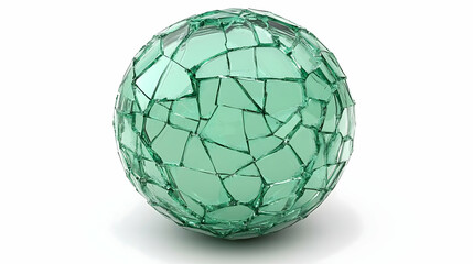 A light teal, round sphere, meticulously crafted with many small, sharp, glass shards