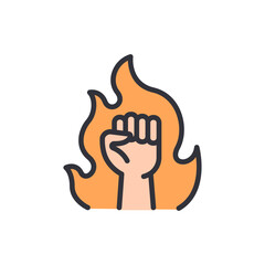 Fire fist colored icons, minimalist vector illustration ,simple transparent graphic element .Isolated on white background