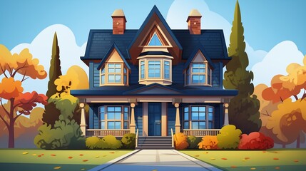 Two-storey cottage in style flat vector image