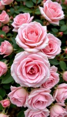 Fototapeta premium dreamy close up of pink roses in full bloom, surrounded by small