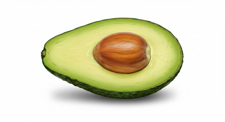 Avocado Illustration Shows its Seed on White Background in Studio Shot