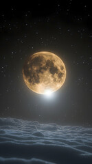 Fototapeta premium Full, orange moon over a dark, starry night sky with clouds