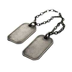 Metal dog tags hanging from a chain highlighting military and personal identification significance