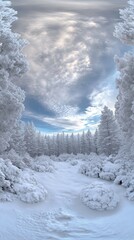 Fototapeta premium Snowy Trees Path in Winter Wonderland