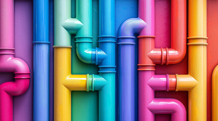 collaboration for solution and answer. Colorful pipes arranged in a vibrant pattern on a wall.