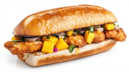 Exotic Chicken Sandwich with Mango Salsa sandwich chicken mango salsa food cuisine delicious lunch