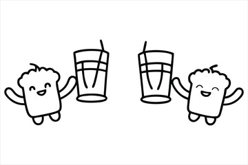 cute cartoon hands raising colorful drinks coloring page
