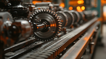 Fototapeta premium collaboration for solution and answer. Close-up of industrial gears and machinery components.