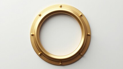 Obraz premium A gleaming golden porthole, meticulously crafted with elegant detailing and subtle highlights, offers a captivating circular frame against a minimalist backdrop.