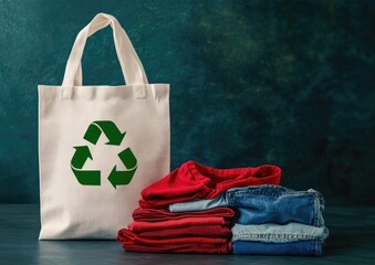 Reusable tote bag next to folded clothes