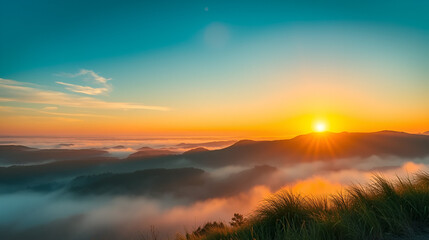 Tranquility concept serene landscape at sunrise from an elevated viewpoint in stunning gigapixel quality