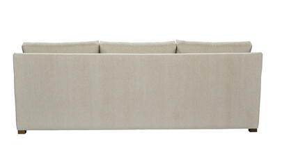 Rear view of modern light beige sofa with square arms and cushions + clipping path. Furniture Collection. Please see some similar pictures from my portfolio.