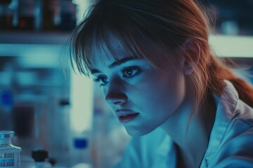 Fototapeta premium Lab Tech: Young Female Scientist Conducts Protein Assay in Pharmaceutical Laboratory