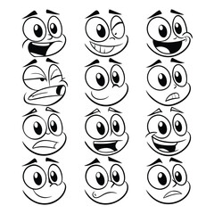 Set Of Funny retro cartoon character face drawings