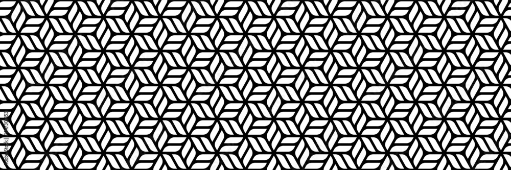 Poster horizontal seamless black and white leaves design for pattern and background.