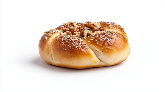 Brioche Bun with Almonds and Sprinkles on White brioche bun sweet pastry baked bread almonds topping
