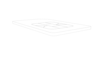 Blueprint style 3D Transparent Line Art Technical Outline Engineering Drawing Generic White SIM Card for Cellular Network Connectivity Standard Sized Subscriber Identity Module Card for Mobile Phones