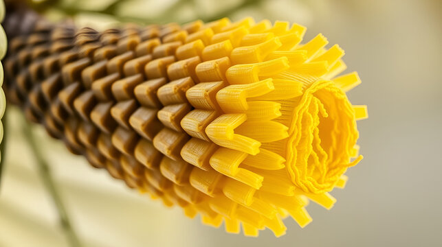 Structure of male pollen cone of Pinus and yellow pollen grain with titles